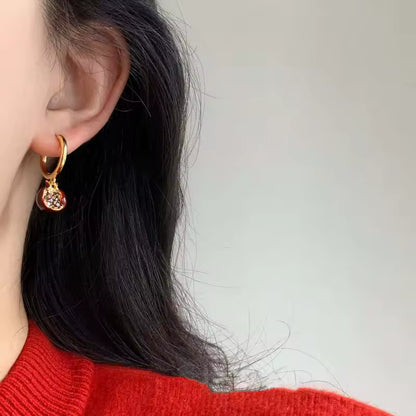 Red Pomegranate Drop Earrings for Women – Gold Color Fruit Design