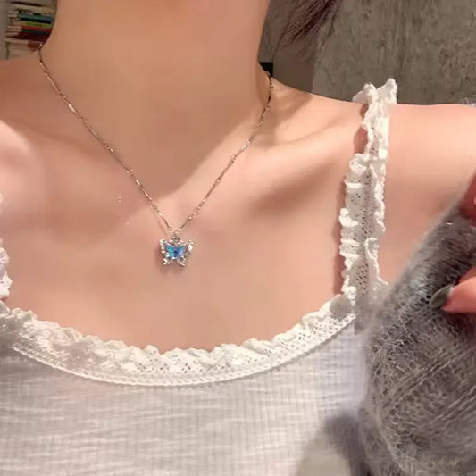 Blue Crystal Butterfly Necklace For Women Delicate Jewelry Gift by CBEnjoy Necklaces CBEnjoy