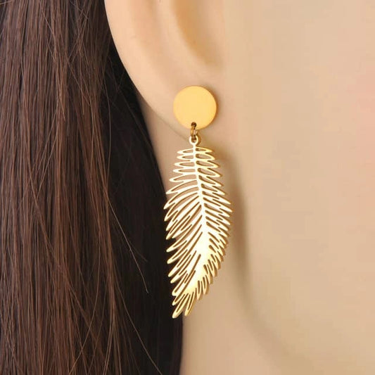 DIEYURO 316L Stainless Steel Gold Feather Drop Earrings for Women – Non-Fading Fashion Jewelry Gift