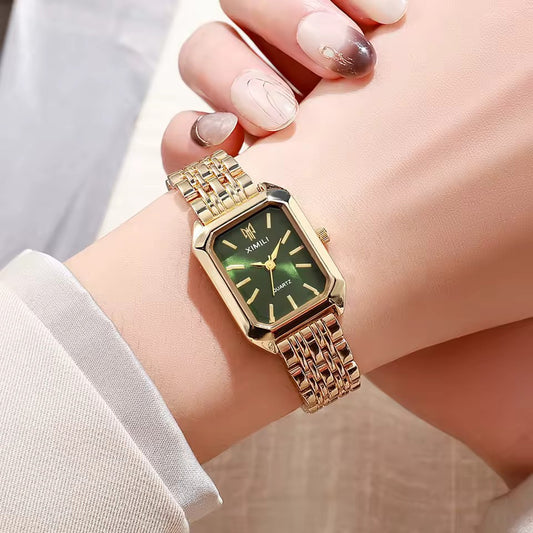 Women’s Business Luxury Quartz Watch – Simple Scale Square Design with Gold-Plated Stainless Steel and Folding Clasp