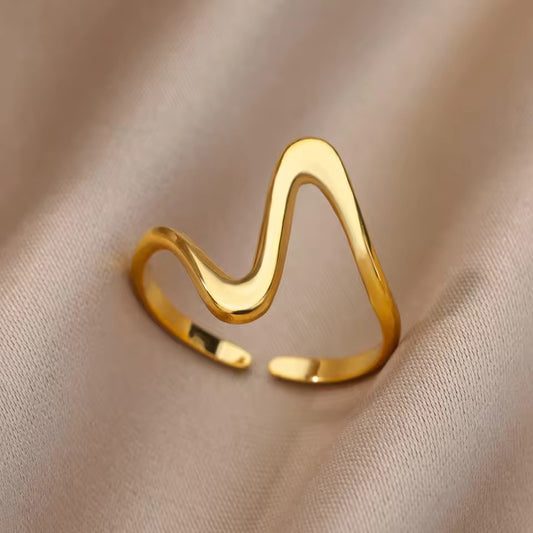Vintage Green Zircon Adjustable Ring – Gold-Tone Stainless Steel Jewelry for Women