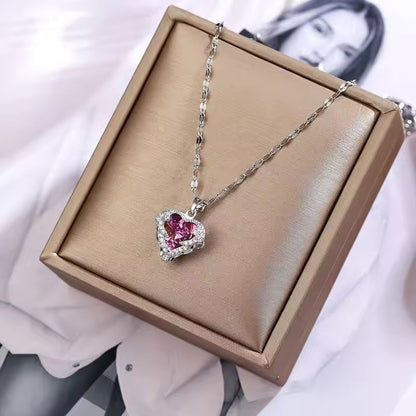 Luxury Colorful Crystal Ocean Heart Pendant Necklace – Trendy & Elegant