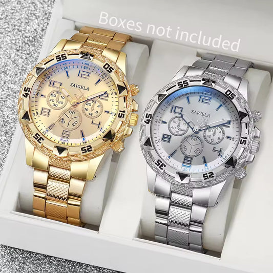 2PCS Men’s Business Watches Set – Fashion Arabic Dial Quartz Watches with Steel Band