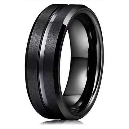 8mm Black Tungsten Wedding Band – Sleek Beveled Edge Ring for Men