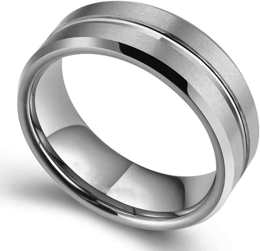 8mm Black Tungsten Wedding Band – Sleek Beveled Edge Ring for Men