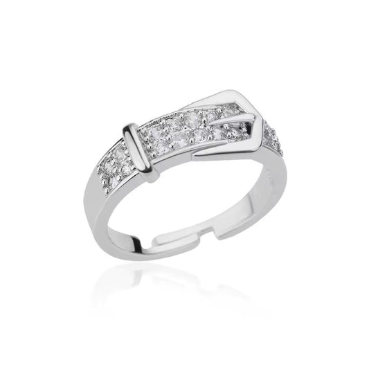 Adjustable Zircon Belt Ring – Stainless Steel Elegant Jewelry for Women
