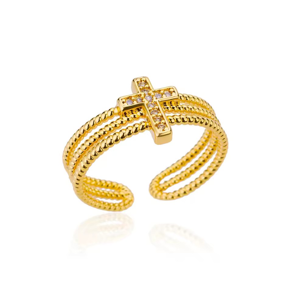 Zircon Cross Ring – Adjustable Stainless Steel Luxury Jewelry for Women