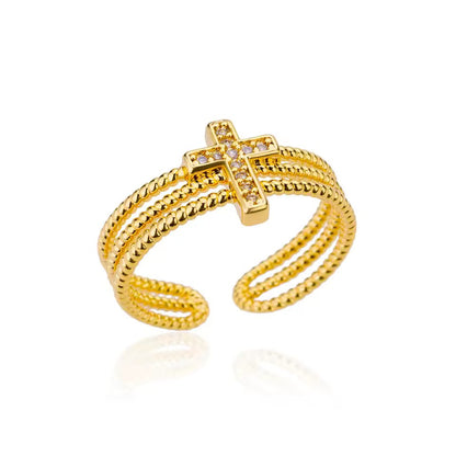 Zircon Cross Ring – Adjustable Stainless Steel Luxury Jewelry for Women