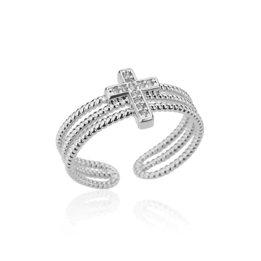 Zircon Cross Ring – Adjustable Stainless Steel Luxury Jewelry for Women