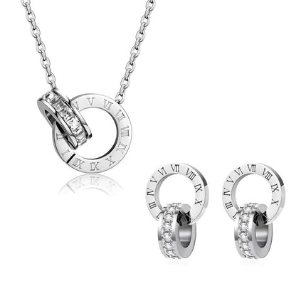 Classic Roman Numeral Jewelry Set – Stainless Steel Earrings & Necklace