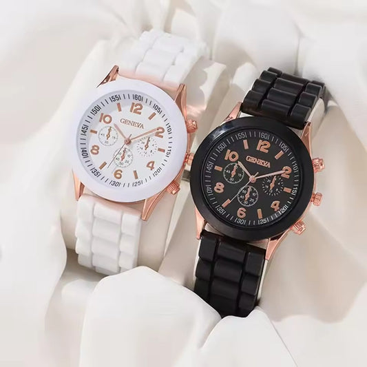 2PCS Luxury Couple Watch Set – Elegant Alloy & Silicone Strap Quartz Wristwatches
