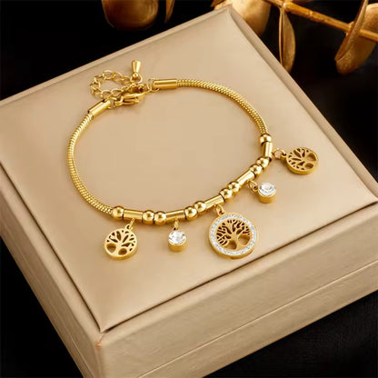 DIEYURO 316L Stainless Steel Tree Charm Bracelet – Elegant Zircon Jewelry Gift