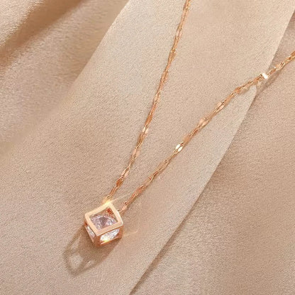 Lustrous Elegance – Zircon Hollow Square Necklace