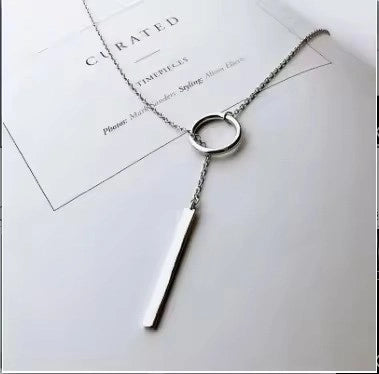 Vintage Silver Circle Strip Long Chain Necklace