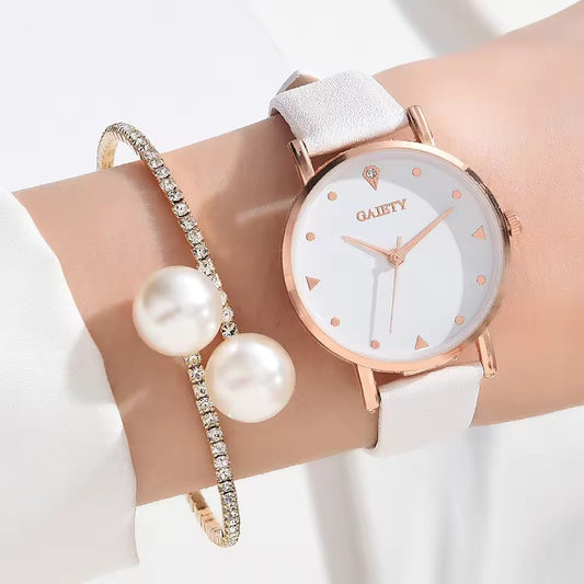 Chic Women’s Luxury Watch Set – Colourful PU Leather Strap & Alloy Bracelet, Elegant Quartz Wristwatch Gift