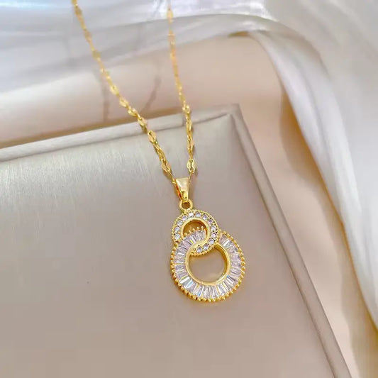ZAKOL Classic Gold Stainless Steel Necklace – Zircon Heart Pendant for Women