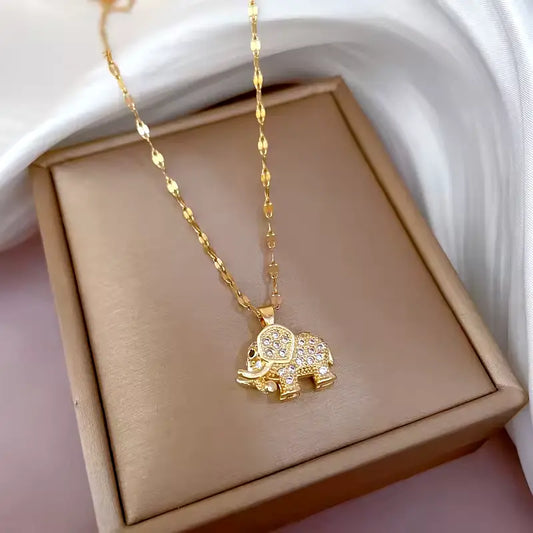 ZAKOL Classic Gold Stainless Steel Necklace – Zircon elephant Pendant for Women