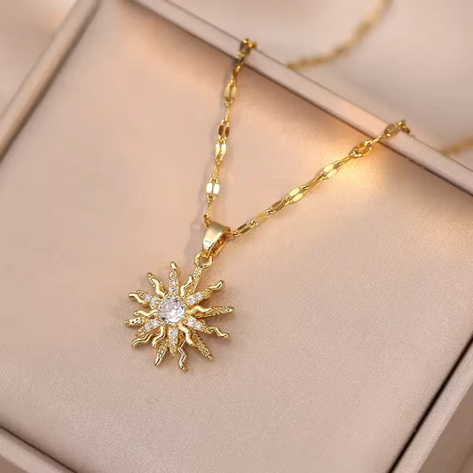 ZAKOL Classic Gold Stainless Steel Necklace – Elegant Zircon Heart Pendant