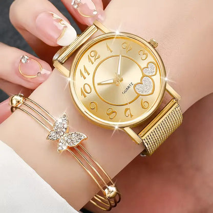 6PCS Women’s Watch & Butterfly Jewelry Set – Elegant & Trendy