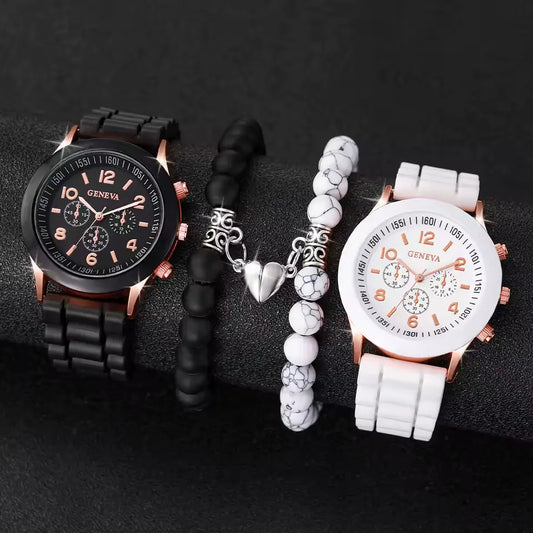 4PCS Couple Watch & Bracelet Set – Stylish & Trendy