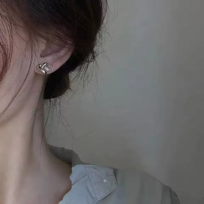 Huitan Eternity Love Heart Earrings – Silver & Gold Color Studs for Women, Chic Wedding & Fashion Jewelry
