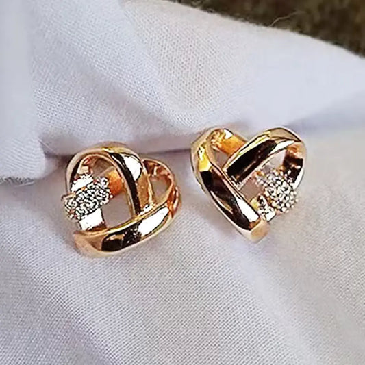 Huitan Eternity Love Heart Earrings – Silver & Gold Color Studs for Women, Chic Wedding & Fashion Jewelry