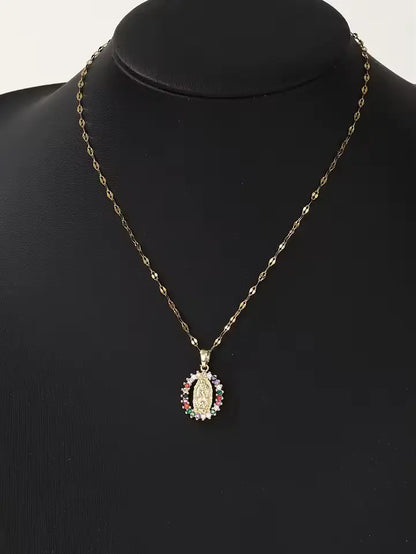 Elegant Virgin Mary Star Necklace – Colorful Zircon & Hollow Design