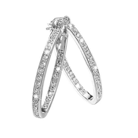 silver plated rhinestone hoop earrings for women