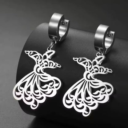 Islamic spiritual earrings featuring gold Sama dance motif